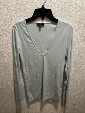 rag & bone Pale Sage Ribbed V-Neck Long Sleeve Top
